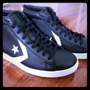 Black Leather Converse Hi Top Cons